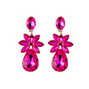 GREENBEADS Neiman Marcus Earrings Fuchsia Flower Statement